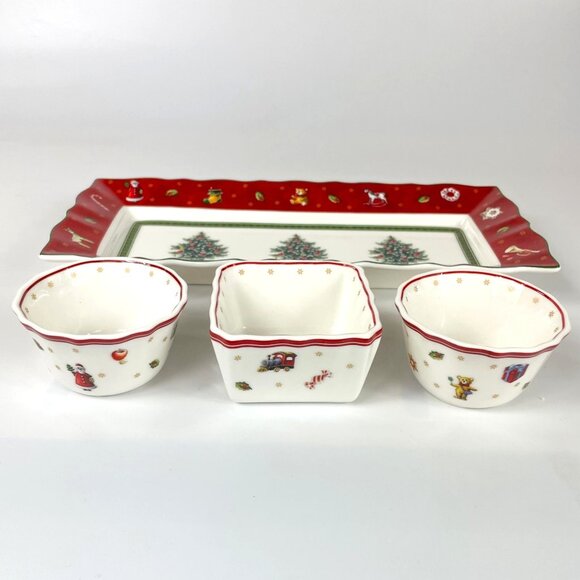 Villeroy & Boch Toys Delight Christmas Serving Dip Set With Tray 3 Bowls Ceramic - Picture 1 of 5